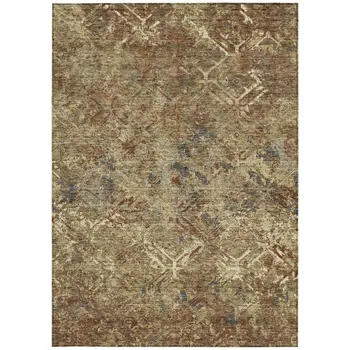 8' X 10' Brown Copper And Gold Geometric Washable Indoor Outdoor Area Rug
