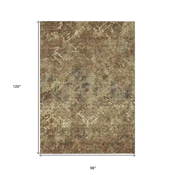 8' X 10' Brown Copper And Gold Geometric Washable Indoor Outdoor Area Rug