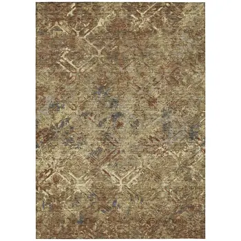 8' X 10' Brown Copper And Gold Geometric Washable Indoor Outdoor Area Rug