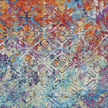 9' X 12' Copper Blue And Red Geometric Washable Indoor Outdoor Area Rug