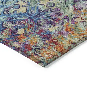 10' X 14' Copper Blue And Red Geometric Washable Indoor Outdoor Area Rug