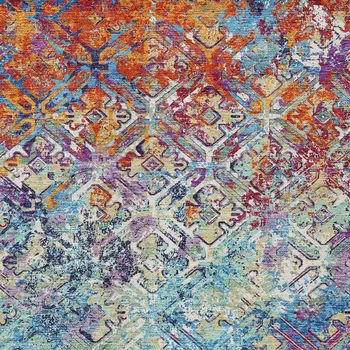 10' X 14' Copper Blue And Red Geometric Washable Indoor Outdoor Area Rug