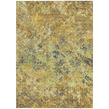 3' X 5' Gold Beige And Gray Geometric Washable Indoor Outdoor Area Rug