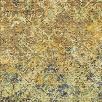 3' X 5' Gold Beige And Gray Geometric Washable Indoor Outdoor Area Rug