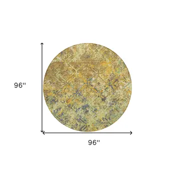 8' Gold Beige And Gray Round Geometric Washable Indoor Outdoor Area Rug
