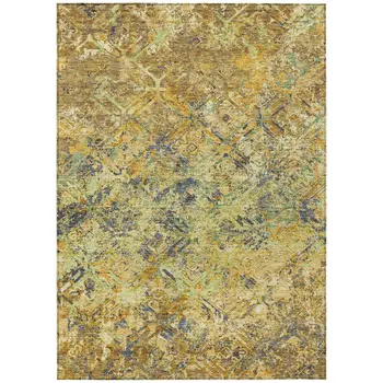 8' X 10' Gold Beige And Gray Geometric Washable Indoor Outdoor Area Rug