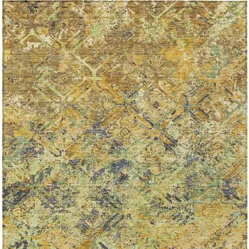9' X 12' Gold Beige And Gray Geometric Washable Indoor Outdoor Area Rug