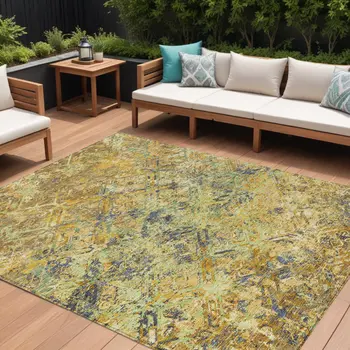 10' X 14' Gold Beige And Gray Geometric Washable Indoor Outdoor Area Rug
