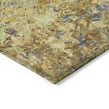10' X 14' Gold Beige And Gray Geometric Washable Indoor Outdoor Area Rug