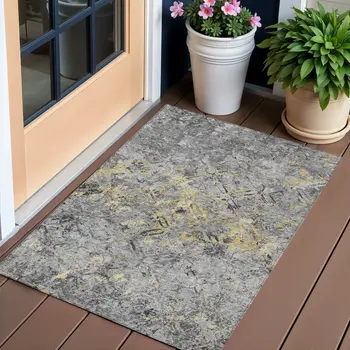 3' X 5' Gray Silver And Charcoal Geometric Washable Indoor Outdoor Area Rug