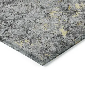 5' X 8' Gray Silver And Charcoal Geometric Washable Indoor Outdoor Area Rug