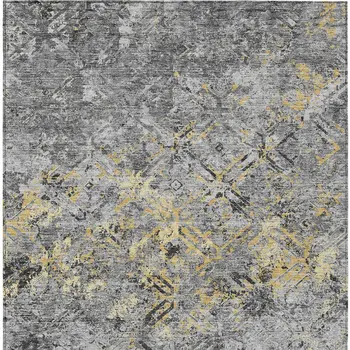 5' X 8' Gray Silver And Charcoal Geometric Washable Indoor Outdoor Area Rug