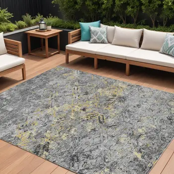 8' X 10' Gray Silver And Charcoal Geometric Washable Indoor Outdoor Area Rug