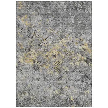 8' X 10' Gray Silver And Charcoal Geometric Washable Indoor Outdoor Area Rug