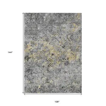 9' X 12' Gray Silver And Charcoal Geometric Washable Indoor Outdoor Area Rug