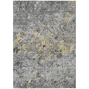 9' X 12' Gray Silver And Charcoal Geometric Washable Indoor Outdoor Area Rug