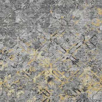 9' X 12' Gray Silver And Charcoal Geometric Washable Indoor Outdoor Area Rug