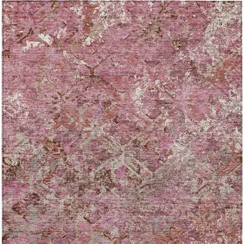 3' X 5' Pink Blush And Mauve Geometric Washable Indoor Outdoor Area Rug