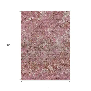 5' X 8' Pink Blush And Mauve Geometric Washable Indoor Outdoor Area Rug