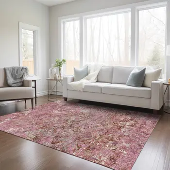 5' X 8' Pink Blush And Mauve Geometric Washable Indoor Outdoor Area Rug