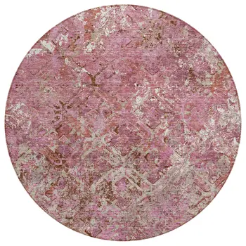 8' Pink Blush And Mauve Round Geometric Washable Indoor Outdoor Area Rug