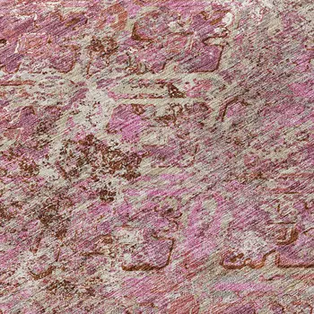 8' Pink Blush And Mauve Round Geometric Washable Indoor Outdoor Area Rug