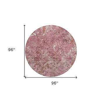 8' Pink Blush And Mauve Round Geometric Washable Indoor Outdoor Area Rug