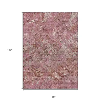 8' X 10' Pink Blush And Mauve Geometric Washable Indoor Outdoor Area Rug