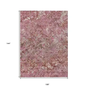 9' X 12' Pink Blush And Mauve Geometric Washable Indoor Outdoor Area Rug