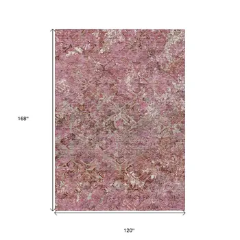10' X 14' Pink Blush And Mauve Geometric Washable Indoor Outdoor Area Rug