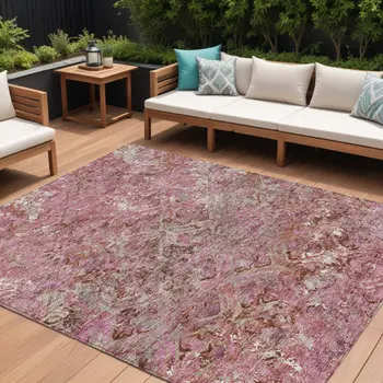 10' X 14' Pink Blush And Mauve Geometric Washable Indoor Outdoor Area Rug