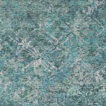 3' X 5' Sage Teal Blue And Gray Geometric Washable Indoor Outdoor Area Rug