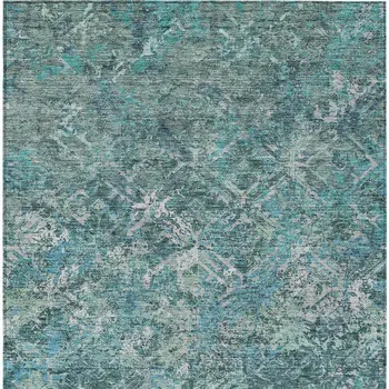 5' X 8' Sage Teal Blue And Gray Geometric Washable Indoor Outdoor Area Rug