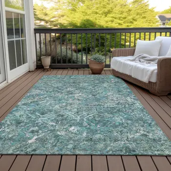 5' X 8' Sage Teal Blue And Gray Geometric Washable Indoor Outdoor Area Rug