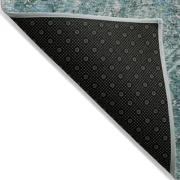 5' X 8' Sage Teal Blue And Gray Geometric Washable Indoor Outdoor Area Rug