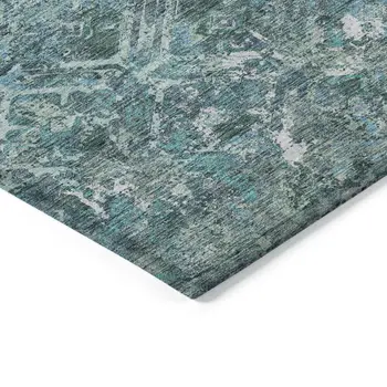 5' X 8' Sage Teal Blue And Gray Geometric Washable Indoor Outdoor Area Rug