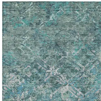5' X 8' Sage Teal Blue And Gray Geometric Washable Indoor Outdoor Area Rug