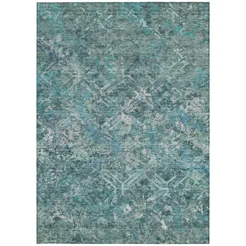 8' X 10' Sage Teal Blue And Gray Geometric Washable Indoor Outdoor Area Rug