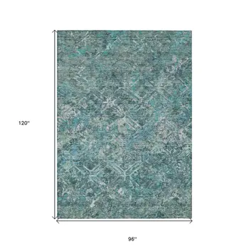 8' X 10' Sage Teal Blue And Gray Geometric Washable Indoor Outdoor Area Rug