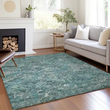 8' X 10' Sage Teal Blue And Gray Geometric Washable Indoor Outdoor Area Rug