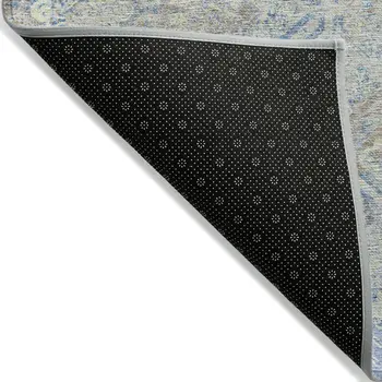 3' X 5' Sky Blue And Denim Blue Geometric Washable Indoor Outdoor Area Rug