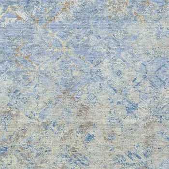3' X 5' Sky Blue And Denim Blue Geometric Washable Indoor Outdoor Area Rug