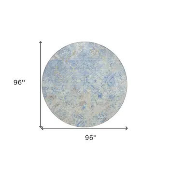 8' Sky Blue And Denim Blue Round Geometric Washable Indoor Outdoor Area Rug