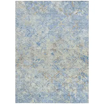 8' X 10' Sky Blue And Denim Blue Geometric Washable Indoor Outdoor Area Rug