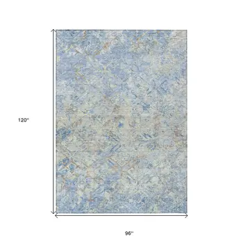 8' X 10' Sky Blue And Denim Blue Geometric Washable Indoor Outdoor Area Rug
