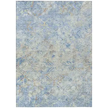 8' X 10' Sky Blue And Denim Blue Geometric Washable Indoor Outdoor Area Rug