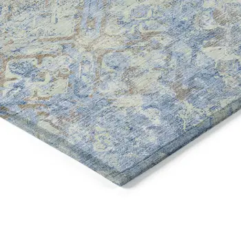 8' X 10' Sky Blue And Denim Blue Geometric Washable Indoor Outdoor Area Rug