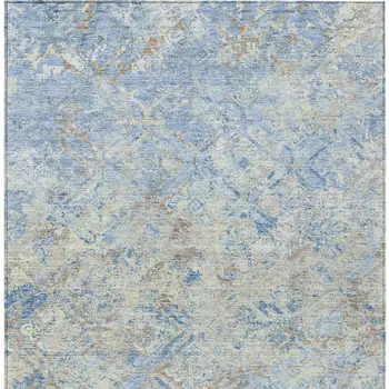 8' X 10' Sky Blue And Denim Blue Geometric Washable Indoor Outdoor Area Rug
