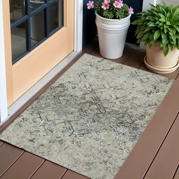 3' X 5' Silver Gray And Charcoal Geometric Washable Indoor Outdoor Area Rug