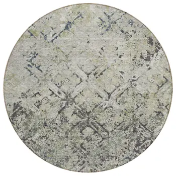 8' Silver Gray And Charcoal Round Geometric Washable Indoor Outdoor Area Rug